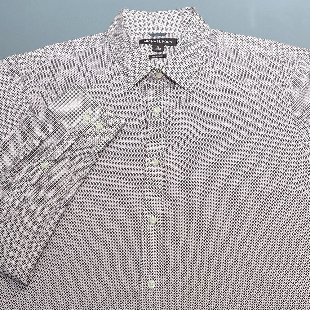 Michael Kors Button Up Shirt Mens XL Trim Stretch Geometric Multi Long Sleeve
